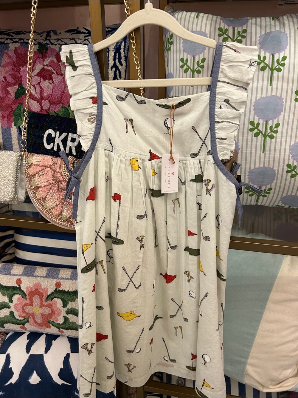 NWT  Pink Ch Print Ruffle Strap Sundress - Ivory with Red, Yellow & Green Flags